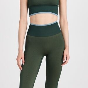 Outdoor Voices Green Ribbed Leggings and Sports Bra